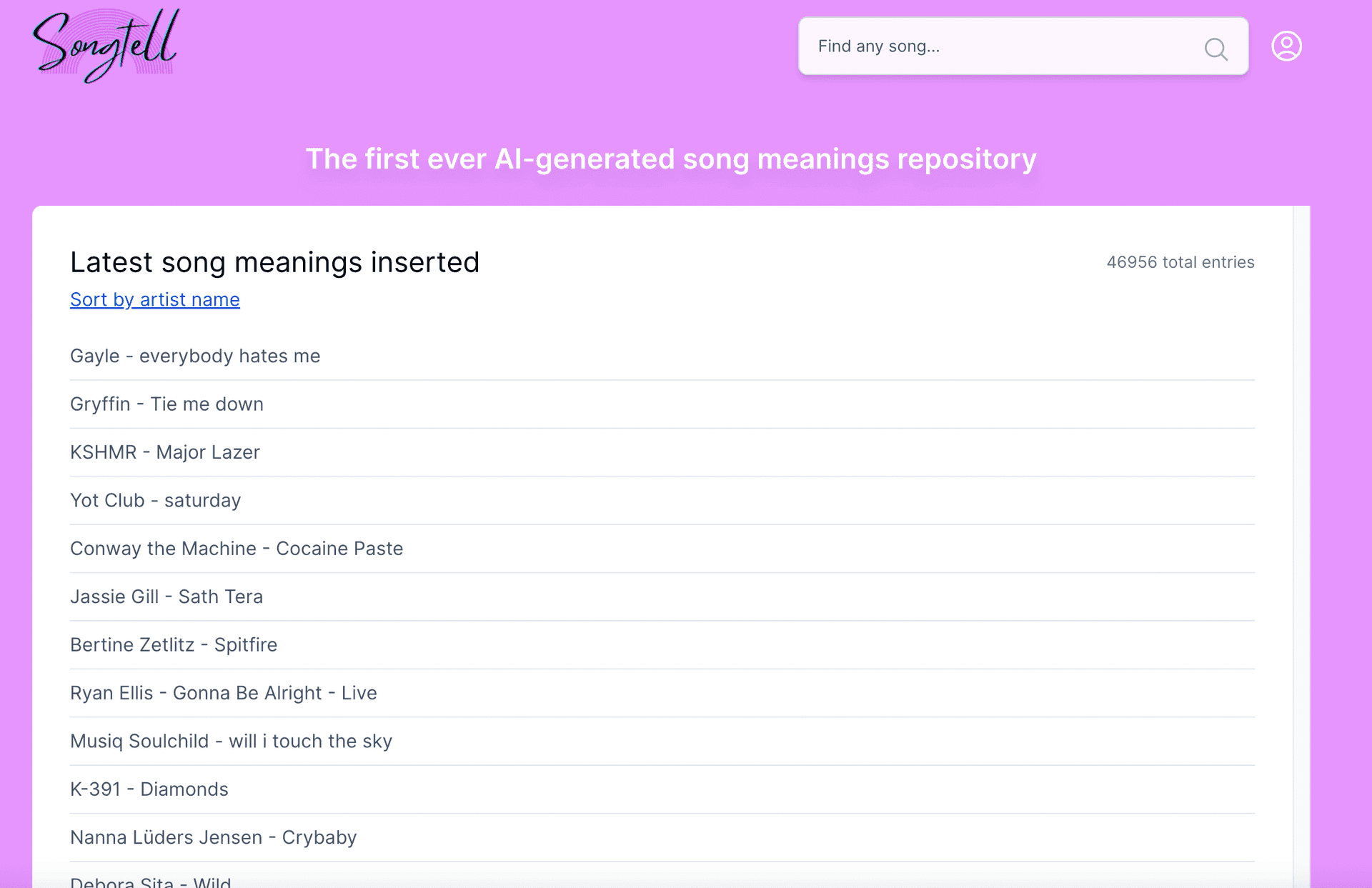 Songtell screenshot