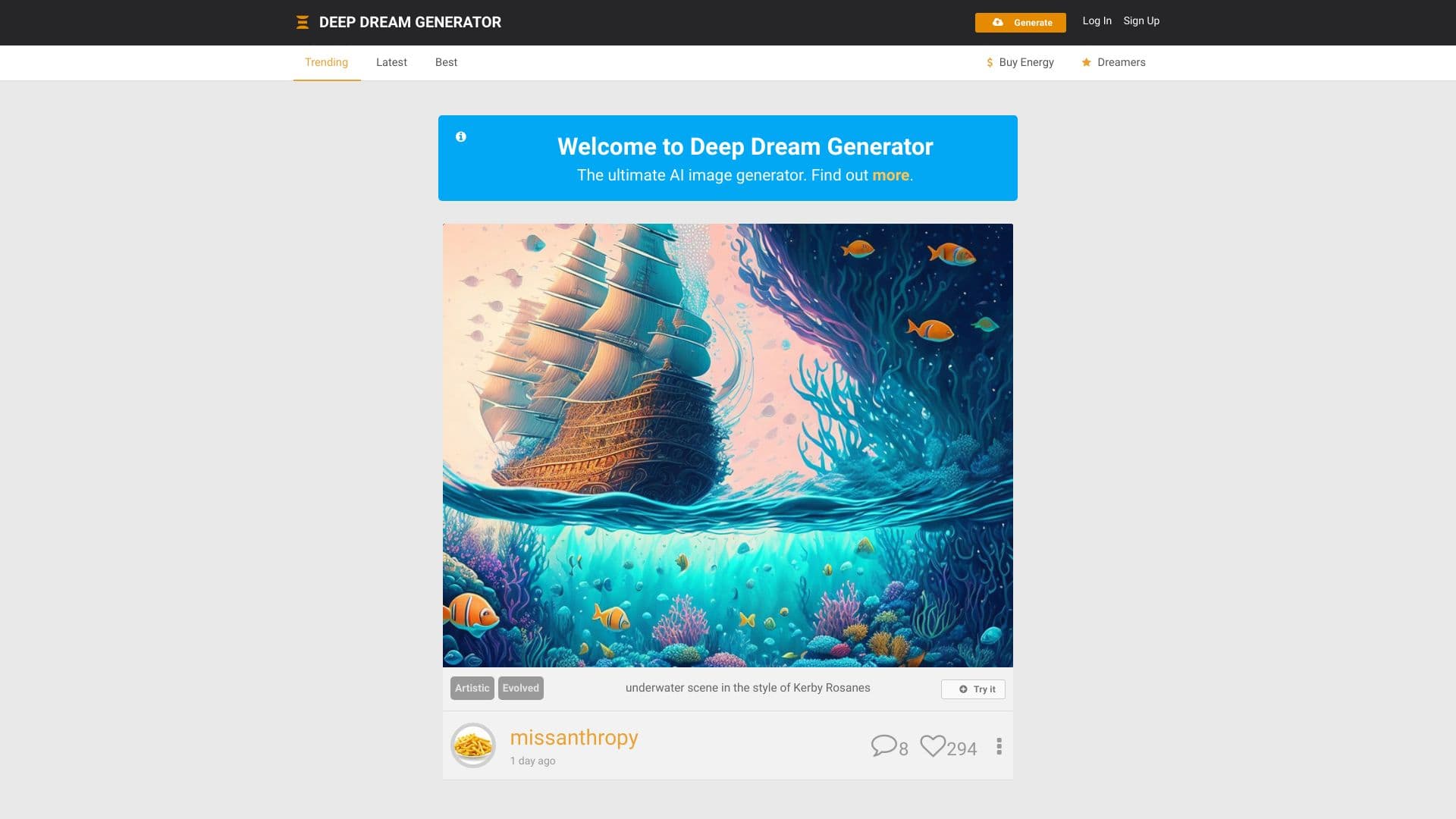 Deep Dream Generator screenshot