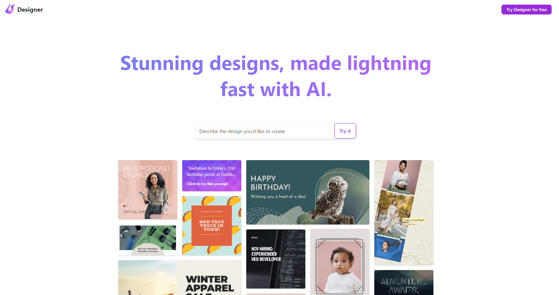 Microsoft Designer for Web screenshot