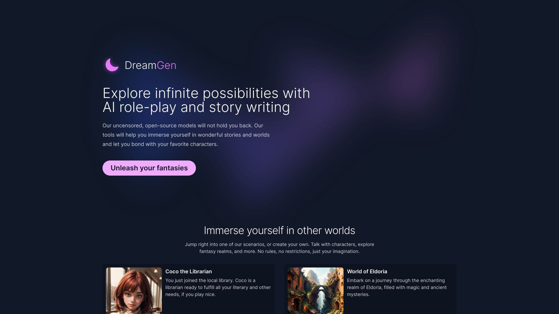 DreamGen: AI role-play & story-writing screenshot