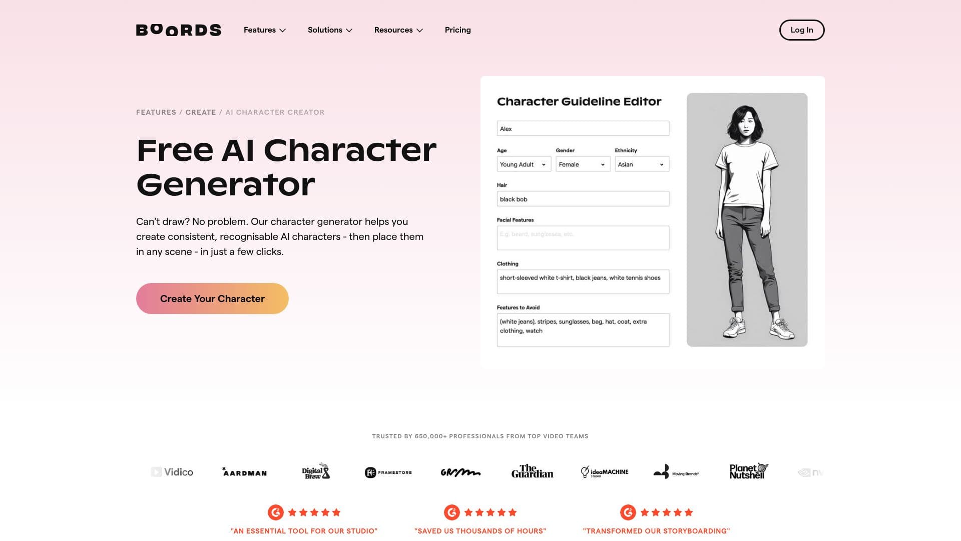 Boords AI Character Generator screenshot