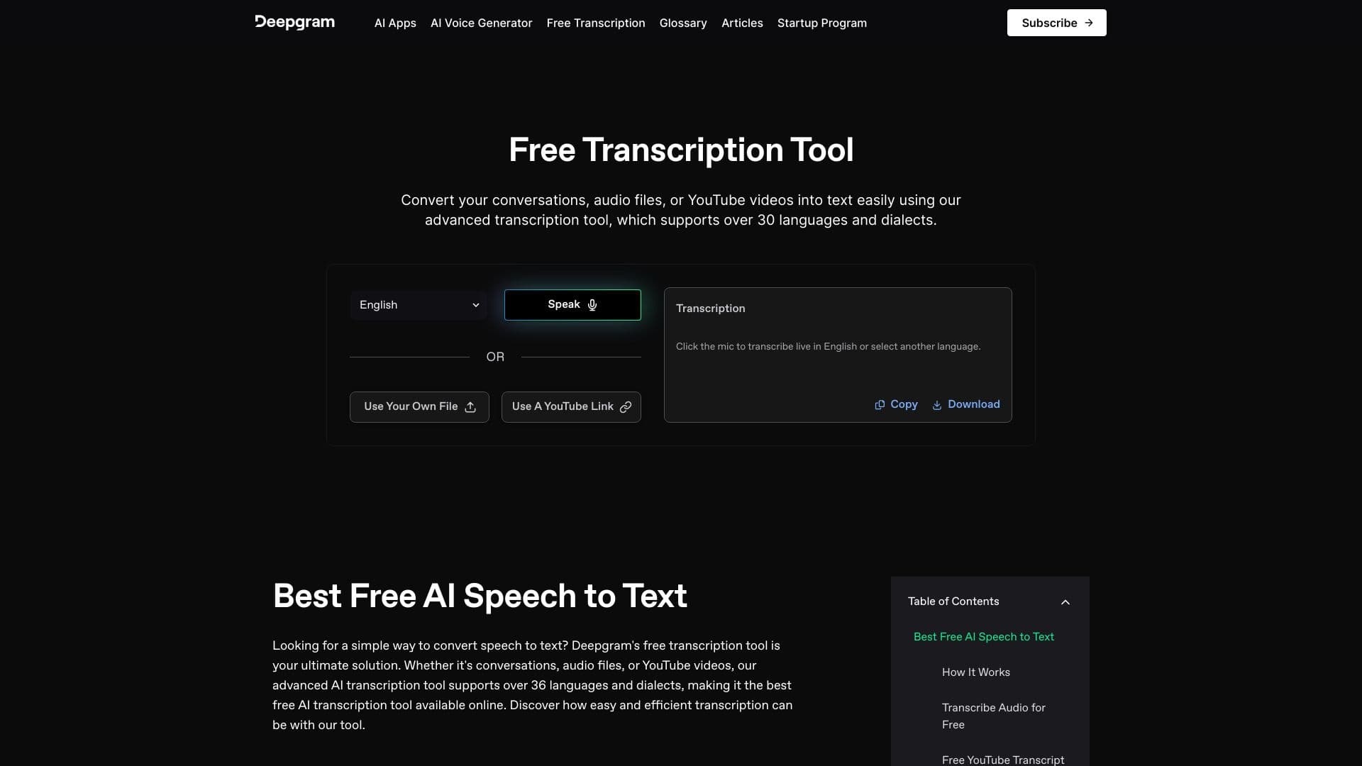 Free Transcription Tool Deepgram screenshot
