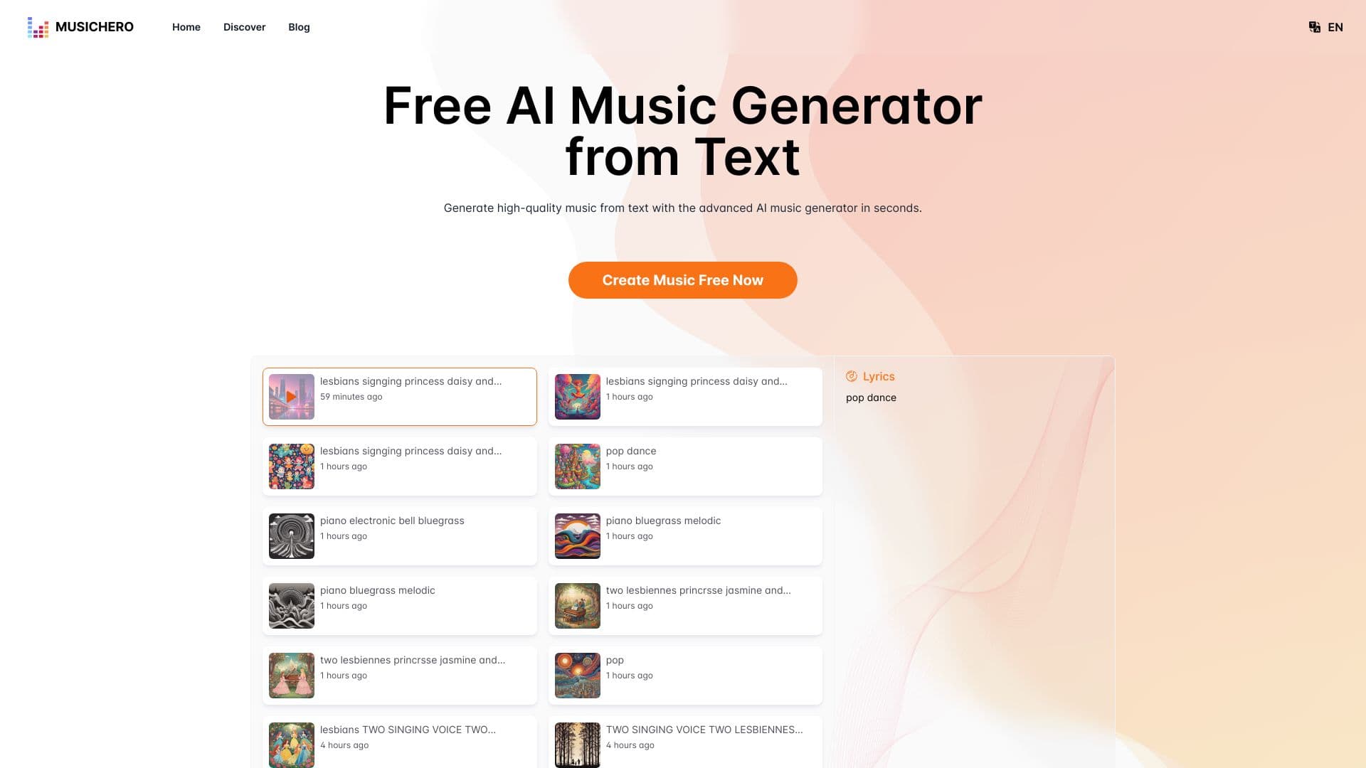 MusicHero.ai: Free AI Music Generator from Text Online screenshot