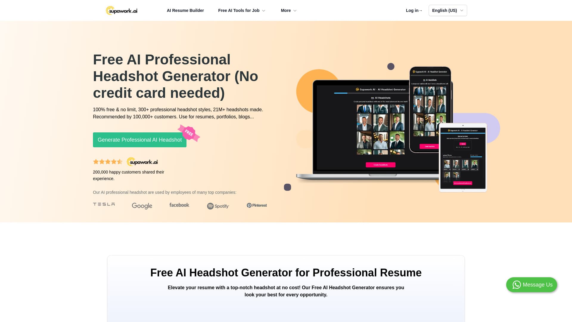 Free AI Headshot Generator | Supawork AI (100% free & no limit) screenshot