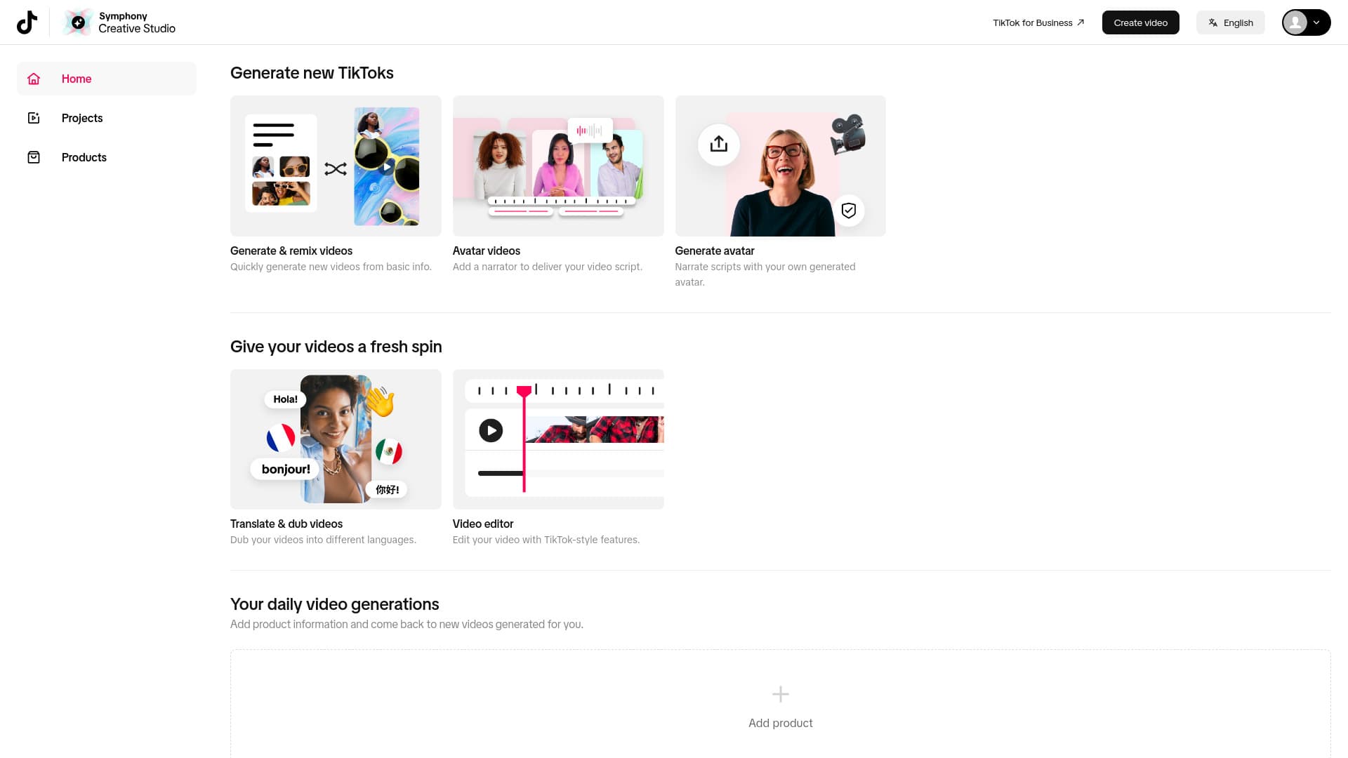 TikTok Symphony Creative Studio screenshot