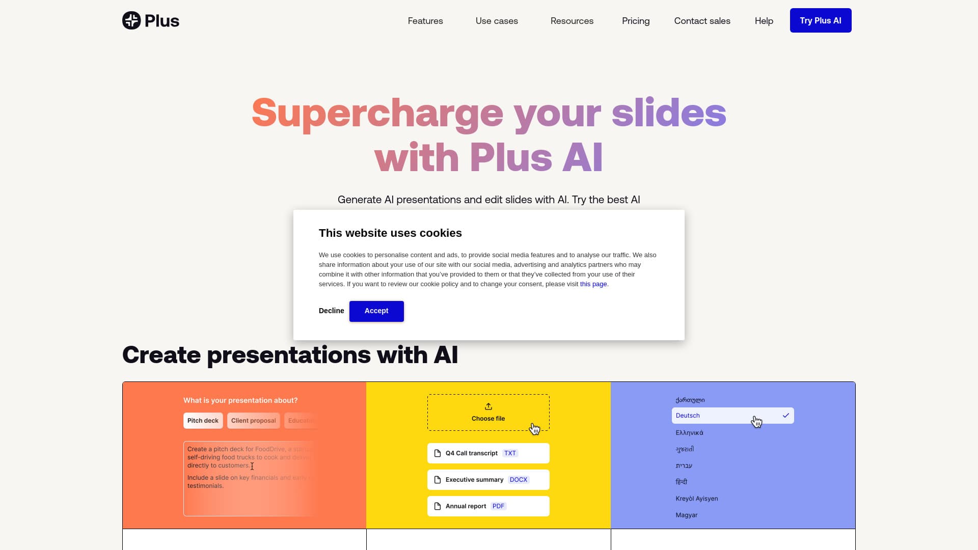 Plus AI Presentation Maker screenshot