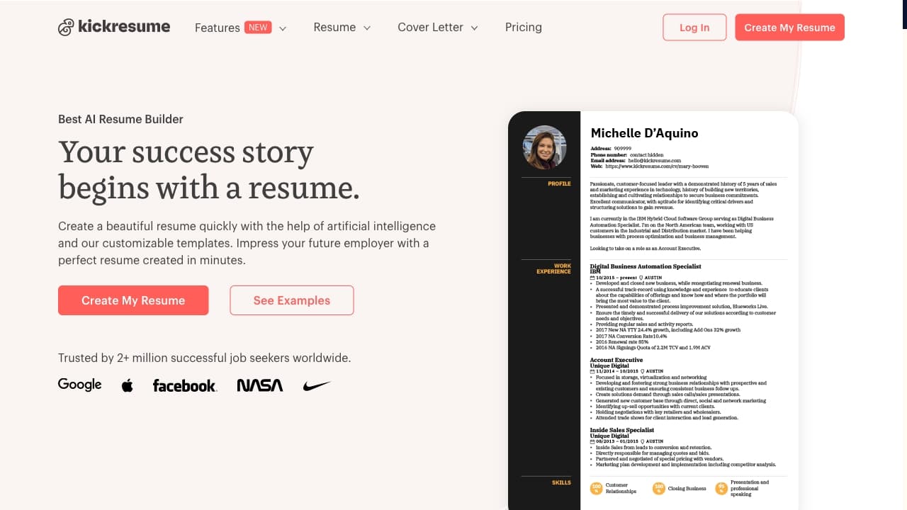 Kickresume screenshot